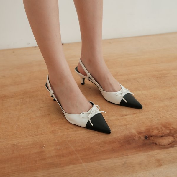 NIKI KITTEN SLINGBACK HEELS (WHITE) 