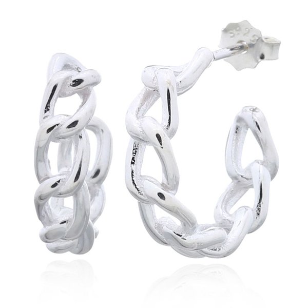 Cable Link Hoop Stud Earrings-90841S