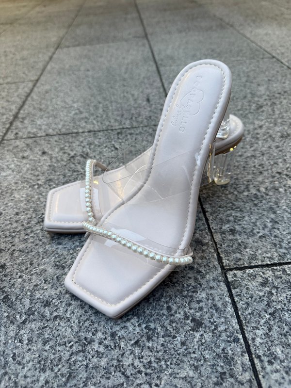 POOPASELLS EXCLUSIVE: KATE PEARL TRANSPARENT HEELS (7CM)- BABY PINK