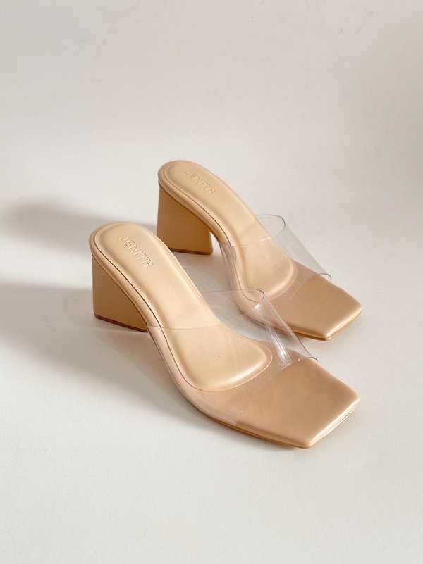 LIZ TRIANGLE BLOCK HEELS (NUDE)