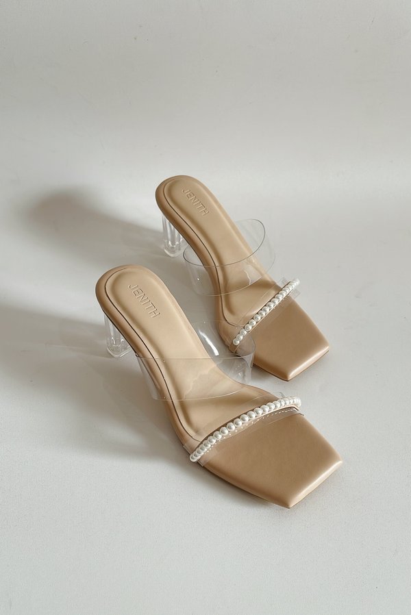 PEARL TRANSPARENT STRAP HEELS (NUDE)